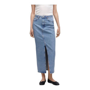 MNG Mango Midi Light Denim Front Slit Midi Skirt